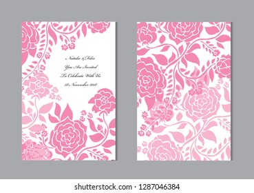 Elegant cards with rose flowers, design elements. Can be used for wedding, baby shower, mothers day, valentines day, birthday cards, invitations, greetings. Vintage decorative flowers.