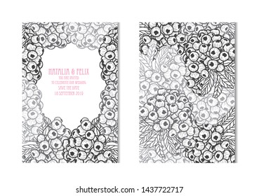 Elegant cards with rowanberries, design elements. Can be used for wedding, baby shower, mothers day, valentines day, birthday cards, invitations, greetings. Vintage decorative flowers.