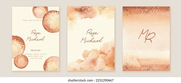 Elegant cards set. Watercolor, ink vector background collection with white, beige, yellow, orange for cover, invitation template, wedding card, menu design. 