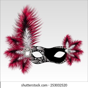 Elegant carnival mask with beautiful feathers. Vector illustration.