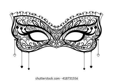 Elegant carnival mask. Black ornate lace masquerade mask. Vector illustration