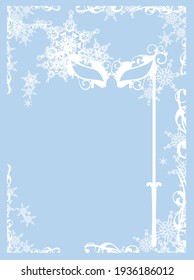elegant carnival mask and snowflakes making winter season frame border  -  seasonal party vector copy space background