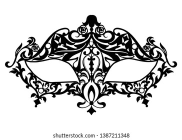 Elegant carnival mask.Beautiful mask of lace. Black ornate lace masquerade mask. Venetian carnival mask.Vector illustration.