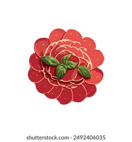 Elegant Carpaccio with Basil Garnish Vector Illustration