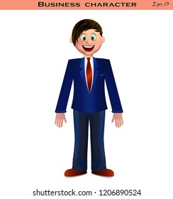 Elegant  cartoon business man character  in business suit. Transparent background. High resolution