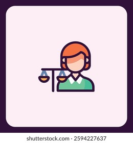 Elegant Cartoon Icon Depicting Legal Professional with Scales of Justice