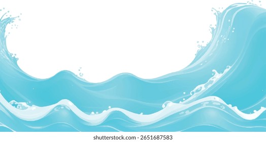 Vetor de onda de mar de desenhos animados elegante com espuma azul claro - Ideal para projetos de marca, embalagem e minimalista