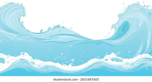 Vetor de onda de mar de desenhos animados elegante com espuma azul claro - Ideal para projetos de marca, embalagem e minimalista