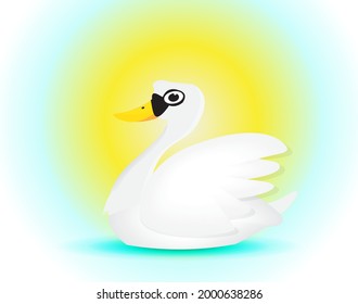 elegant cartoon swan swimming in the water 