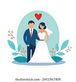 Elegant Cartoon Wedding Couple Illustration