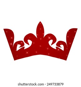 Elegant carved crown on dark red background with sparkling stars