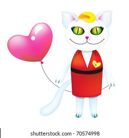 Elegant cat with balloon. Vector illustration