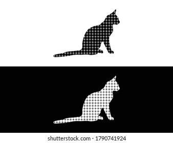 Elegant cat icon vector illustration with dots and line patterns. Network icon.