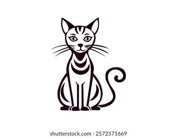 Elegant Cat Illustration with Green Eyes - Modern Animal Clip Art