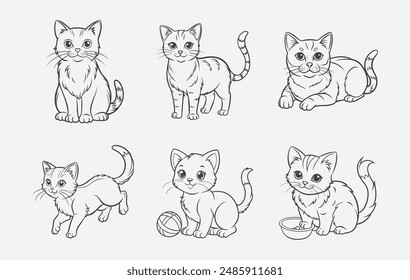 Elegant Cat Line Art Vector Set, Perfect for Your Design Needs