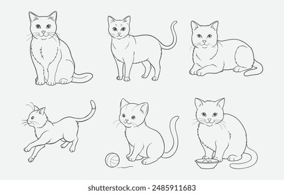 Elegant Cat Line Art Vector Set, Perfect for Your Design Needs