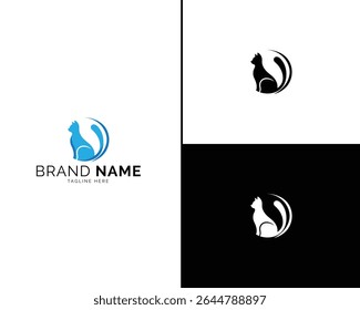 Elegante Cat Logo Coleção com três esquemas de cores modernas. Logotipos mínimos e limpos em azul e preto, perfeitos para projetos de marca, merchandise e design criativo de logotipo.

