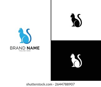 Elegant Cat Logo Design for a Brand, Featuring Clean Lines and Three Color Variations. A Trendy Logo Set in Blue and Black, Perfect for Branding, Labels, or Creative Identity Projects.

