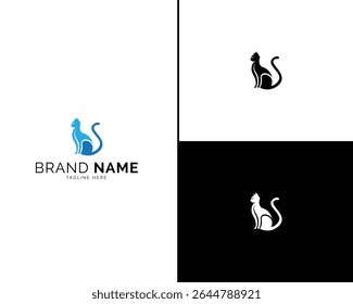 Elegant Cat Logo Design Set in Three Color Options. Contemporary Style in Blue and Black Ideal for Minimalist Branding, Corporate Identity, and Trendy Pet Product Design Concepts.

