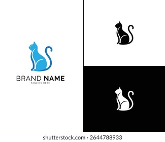 Elegant Cat Logo Design Variations for Brand Identity, Featuring Blue and Black Options. Clean and Minimalist Style, Perfect for Professional Logo Use in Modern Branding Projects.

