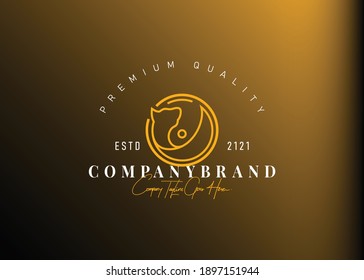 Elegant cat logo design. Vector illustration of abstract elegant cat monoline design. Vintage logo design vector line icon template