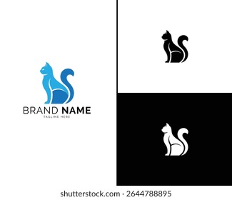 Elegant Cat Logo Set in Modern Three-Color Design. Perfect for Building High-End Brand Identity with Blue, Black, and Custom-Tone Options. Sleek, Minimal Look for Premium Brands.

