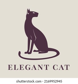 Elegant Cat Logo. Cat Sitting Profile View