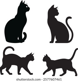 Elegant Cat Silhouette Vector Set Illustrations