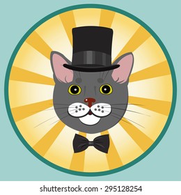elegant cat in top hat and bow tie