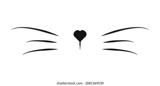 Elegant cat whiskers with a heart-shaped nose. Vector illustration.