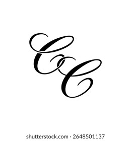 Elegante logotipo monograma CC em preto script - Caligrafia de luxo Design inicial em fundo branco