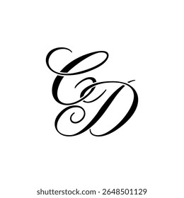 Elegante CD Monograma Logo em Preto Script - Luxo Caligrafia Design Inicial em Fundo Branco