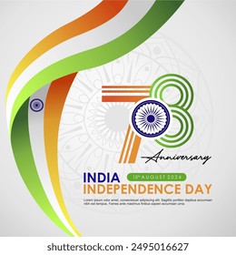 Elegant Celebration Greeting of 78th India Independence Day 15 August 2024. 78th Anniversary of Bharat Ganarajya 2024 Background with 78th logo and India Flag Riddon. Vector Illustration