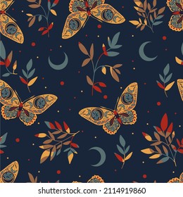 Elegant celestial seamless pattern with butterflies. Design for card, fabric, print, greeting, cloth, poster, clothes, textile.