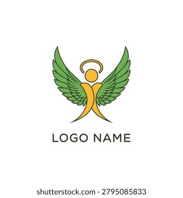 Elegant celestial spirit logo featuring a personified figure with wings. Suitable for wellness, organic health, spiritual services, nonprofit organizations, and nature-inspired branding projects.