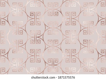 Elegant celtic knot seamless pattern with rose gold stripes.