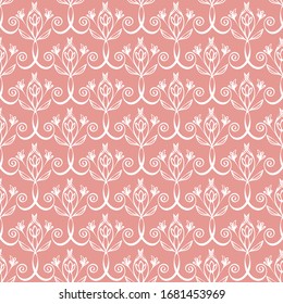 Elegant celtic swirl seamless vector pattern background. Modern stylized floral pink backdrop. Hand drawn repeat ornate illustration. All over print for irish, scottish, medieval style wedding concept