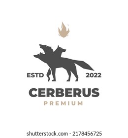 Elegant Cerberus illustration logo with fire