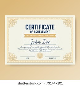 Elegant certificate of achievement with frame and ornaments. Vector illustration