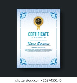 elegant Certificate of Achievement with gold color and subtle blue and white patterned background