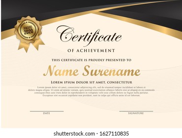 Elegant certificate of achievement template background. Vector illustration