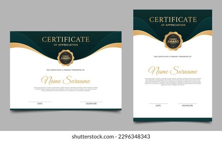 Elegant certificate of achievement template design. Clean certificate border template with gold badge. Vector diploma award illustration