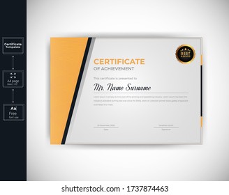 Elegant Certificate of Appreciation template. A4 size Horizontal Certificate Template. Certificate template in vector for achievement graduation completion currency border.Trendy geometric design.