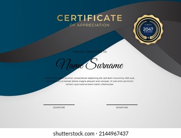 Elegant certificate of appreciation template vector with clean and modern design. Can be use for award show, diploma certificate, employee of the month, business deal, corporate recognition