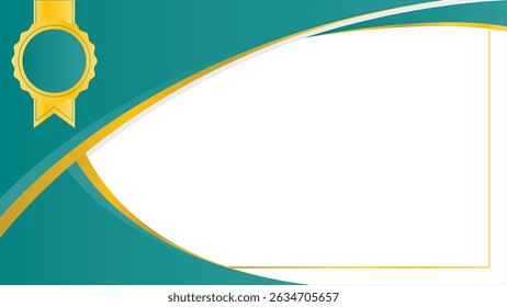 Elegant certificate background with a green and gold ribbon motif, a medal badge accent, and a white center for text. Ideal for awards, diplomas, invitations, and presentations.