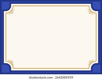 Elegant certificate border in deep navy blue with ornate gold corner accents. Ideal for awards, diplomas, and official documents, offering a formal and prestigious look.