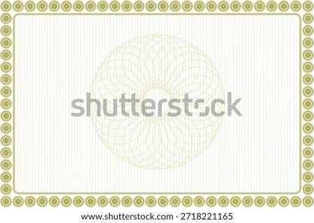 Elegant certificate border template with guilloche pattern and golden circular frame ornament