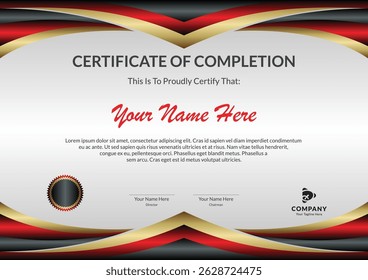 Elegant Certificate of Completion with Black Frame and RedGold Accents - Powered by Shutterstock - Get 15% off with code: PIKWIZARD15