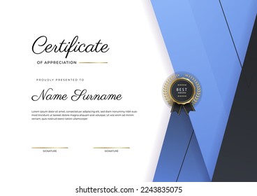 Elegant certificate design template with clean abstract geometric vector decoration. Vector illustration for certificate of achievement, award recognition, corporate employee of the month