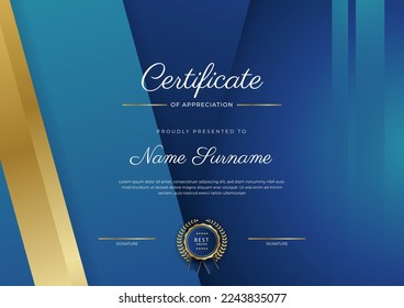 Elegante plantilla de diseño de certificado con decoración de vectores geométricos abstractos y limpios. Ilustración vectorial para certificado de logro, reconocimiento de premios, empleado corporativo del mes